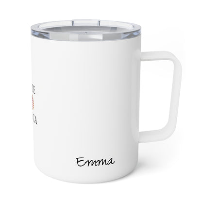 French American Personalized Name Insulated Coffee Mug, Custom Travel Tumbler, France USA Dual Heritage Naturalization Citizen Gift - Proud & Loyal