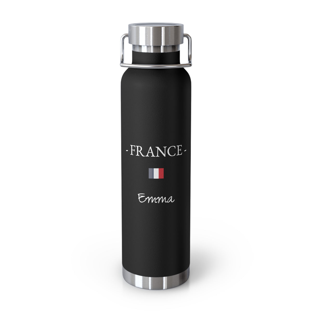 French Heritage Insulated Water Bottle, Copper Lined, Custom Thermos, France Flag Metal Travel Flask, Personalized Name - Proud & Loyal