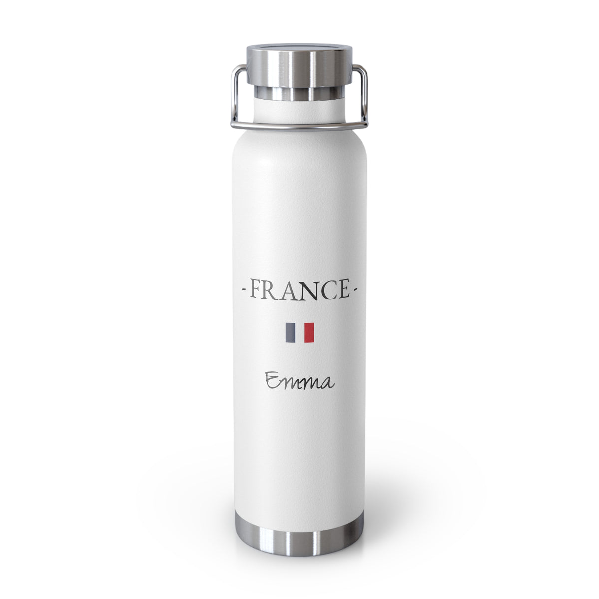 French Heritage Insulated Water Bottle, Copper Lined, Custom Thermos, France Flag Metal Travel Flask, Personalized Name - Proud & Loyal