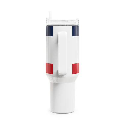 French Inspired Striped Name Tumbler 40oz | Navy White Red, Personalized Stanley Tumbler Travel Mug - Proud & Loyal