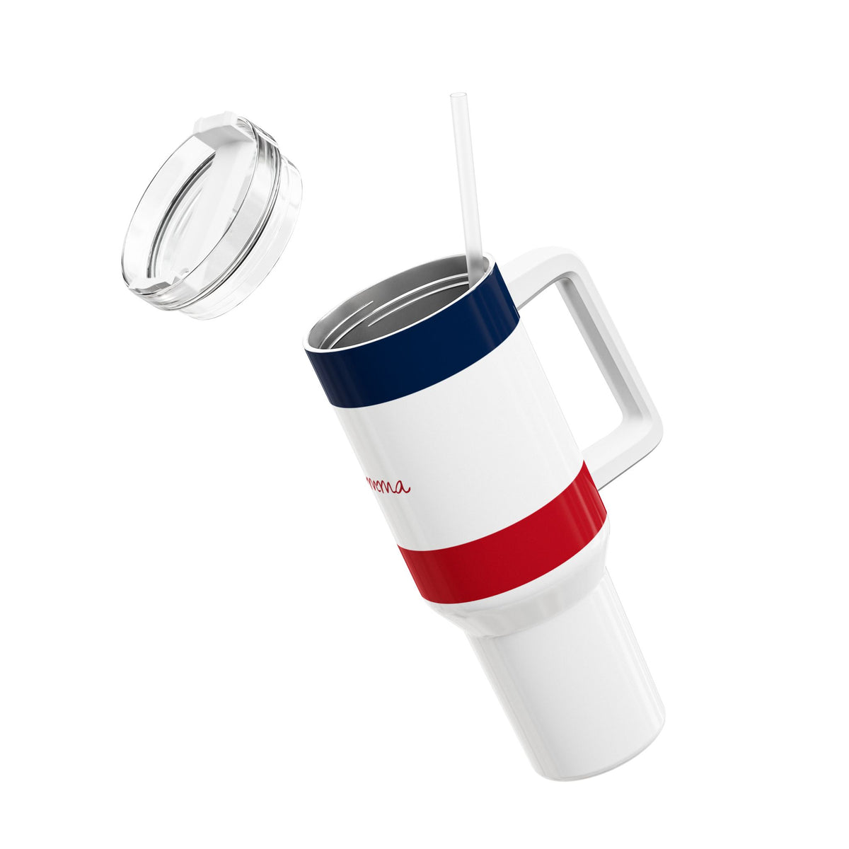 French Inspired Striped Name Tumbler 40oz | Navy White Red, Personalized Stanley Tumbler Travel Mug - Proud & Loyal