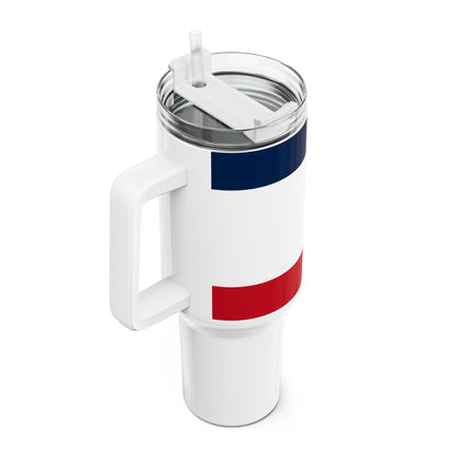 French Inspired Striped Name Tumbler 40oz | Navy White Red, Personalized Stanley Tumbler Travel Mug - Proud & Loyal