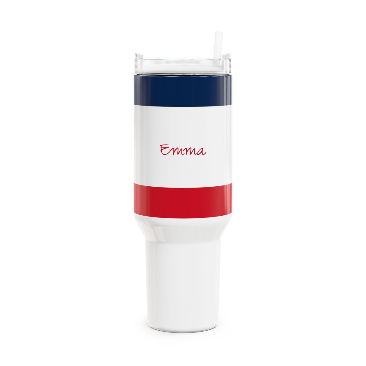 French Inspired Striped Name Tumbler 40oz | Navy White Red, Personalized Stanley Tumbler Travel Mug - Proud & Loyal
