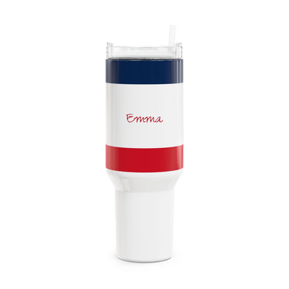 French Inspired Striped Name Tumbler 40oz | Navy White Red, Personalized Stanley Tumbler Travel Mug - Proud & Loyal