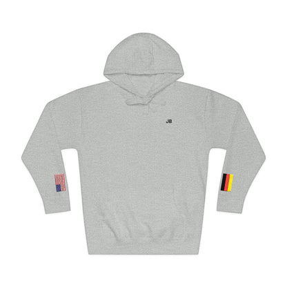 German American Flag Fleece Hoodie | Germany USA Dual Heritage Gift | Personalized Initials | Embroidered Sleeve Flags - Proud & Loyal