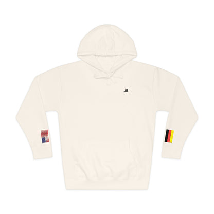German American Flag Fleece Hoodie | Germany USA Dual Heritage Gift | Personalized Initials | Embroidered Sleeve Flags - Proud & Loyal