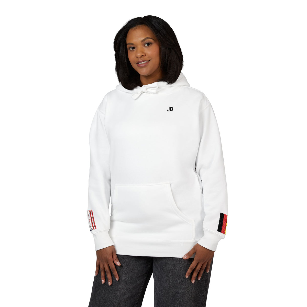 German American Flag Fleece Hoodie | Germany USA Dual Heritage Gift | Personalized Initials | Embroidered Sleeve Flags - Proud & Loyal