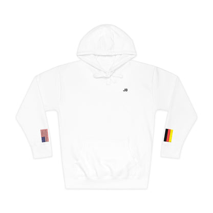 German American Flag Fleece Hoodie | Germany USA Dual Heritage Gift | Personalized Initials | Embroidered Sleeve Flags - Proud & Loyal