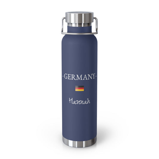 German Heritage Insulated Water Bottle, Copper Lined, Custom Thermos, Germany Flag Metal Travel Flask, Personalized Name - Proud & Loyal