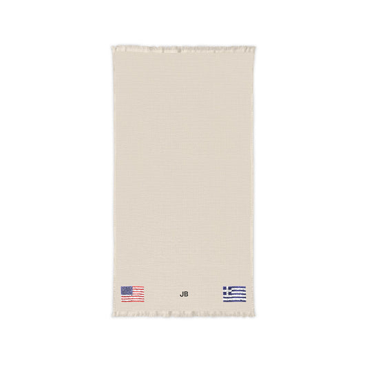 Greek American Embroidered Waffle Cotton Throw, Lightweight Cozy Blanket | Greece USA Neutral Home Accent - Proud & Loyal