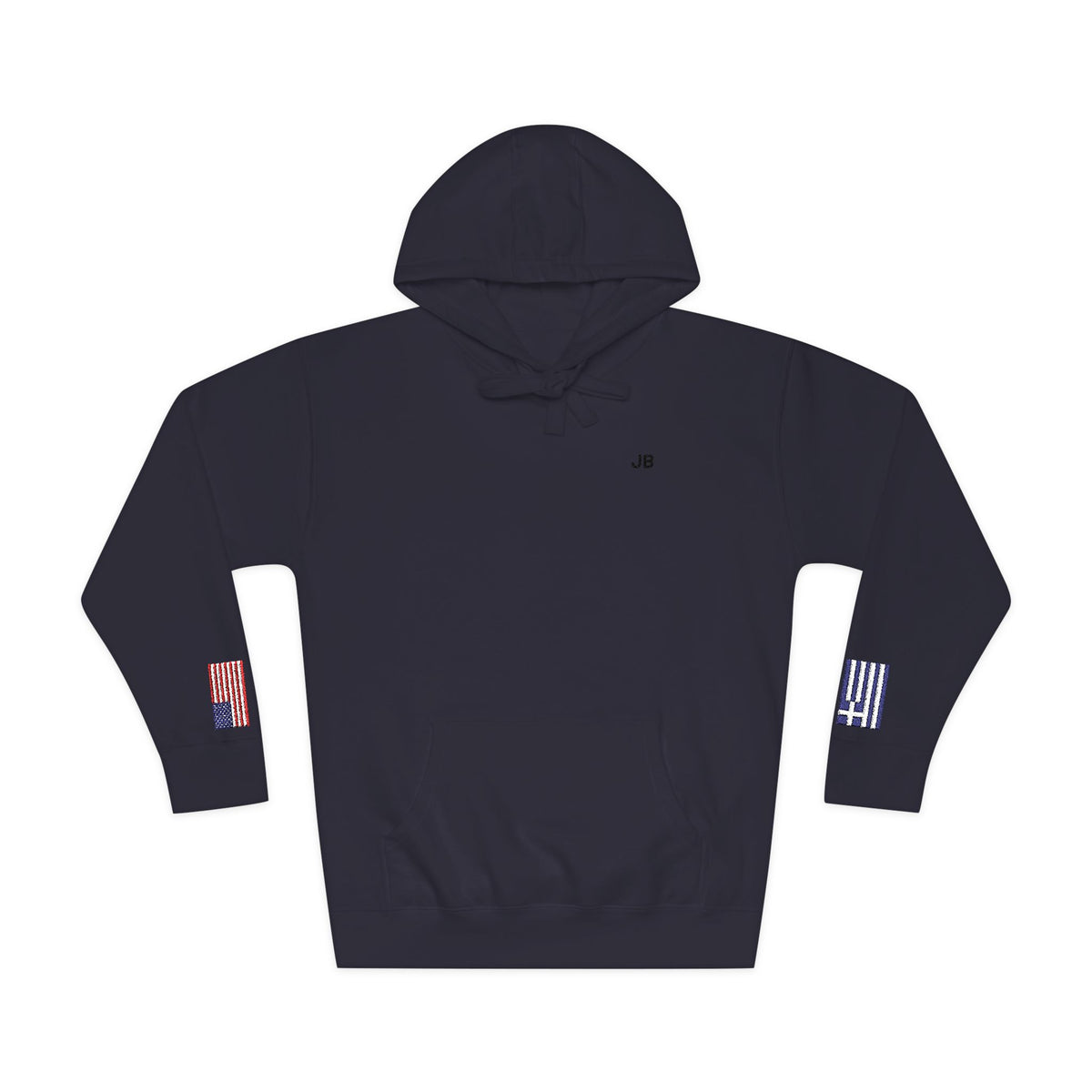 Greek American Flag Fleece Hoodie | Greece USA Dual Heritage Gift | Personalized Initials | Embroidered Sleeve Flags - Proud & Loyal
