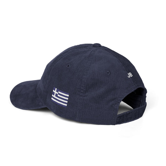 Greek American Flag Hat Personalized Initials | Dual Heritage Cap, New American Citizenship Naturalization Gift, Greece USA Corduroy - Proud & Loyal
