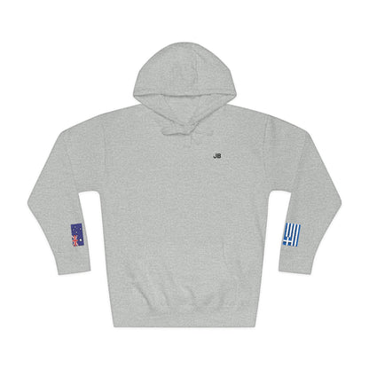 Greek Australian Flag Fleece Hoodie | Greece Australia Dual Heritage Gift | Personalized Initials | Embroidered Sleeve Flags - Proud & Loyal