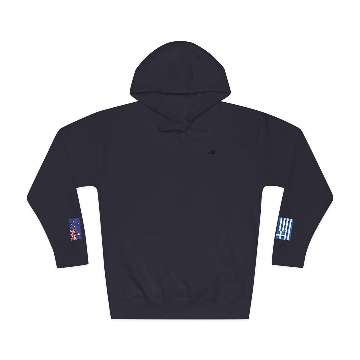Greek Australian Flag Fleece Hoodie | Greece Australia Dual Heritage Gift | Personalized Initials | Embroidered Sleeve Flags - Proud & Loyal