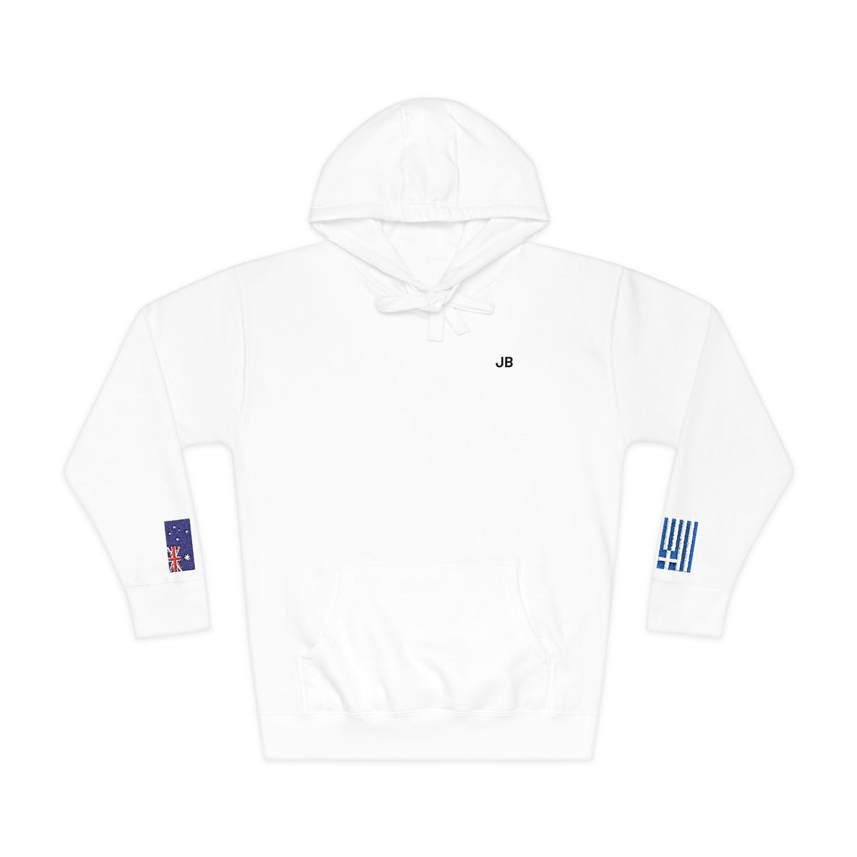 Greek Australian Flag Fleece Hoodie | Greece Australia Dual Heritage Gift | Personalized Initials | Embroidered Sleeve Flags - Proud & Loyal