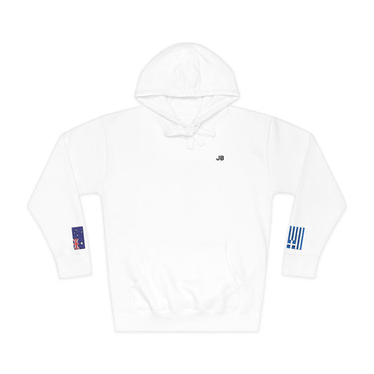 Greek Australian Flag Fleece Hoodie | Greece Australia Dual Heritage Gift | Personalized Initials | Embroidered Sleeve Flags - Proud & Loyal