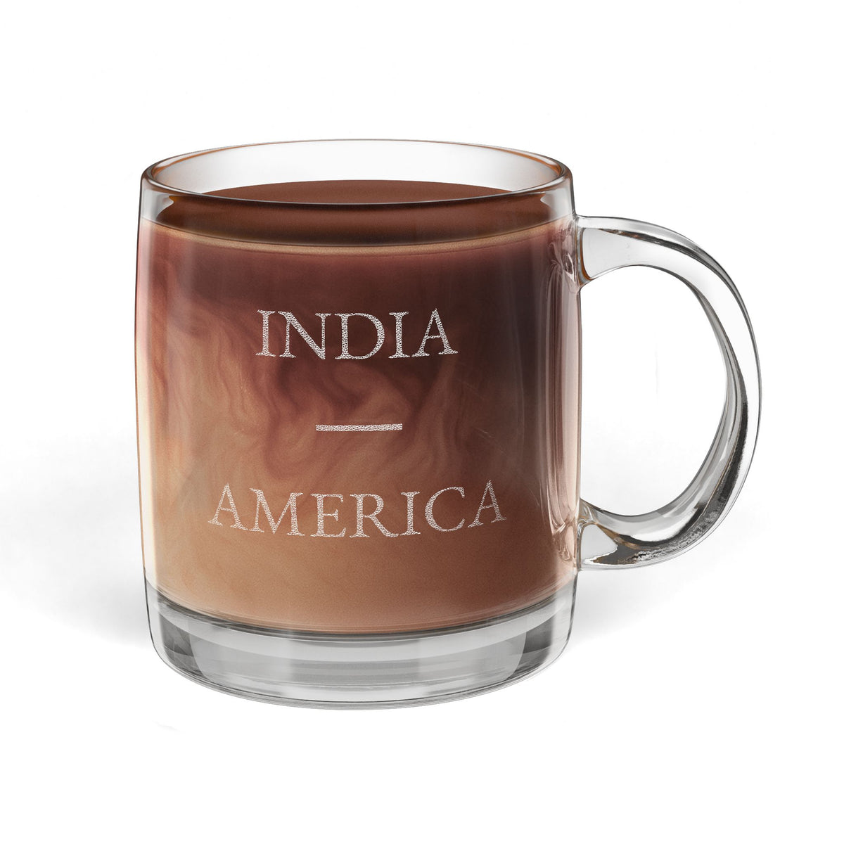 India America Etched Glass Coffee Mug | Personalized Initials | Indian American USA Pride Heritage 12.25oz Engraved Cup | Simple, Subtle - Proud & Loyal
