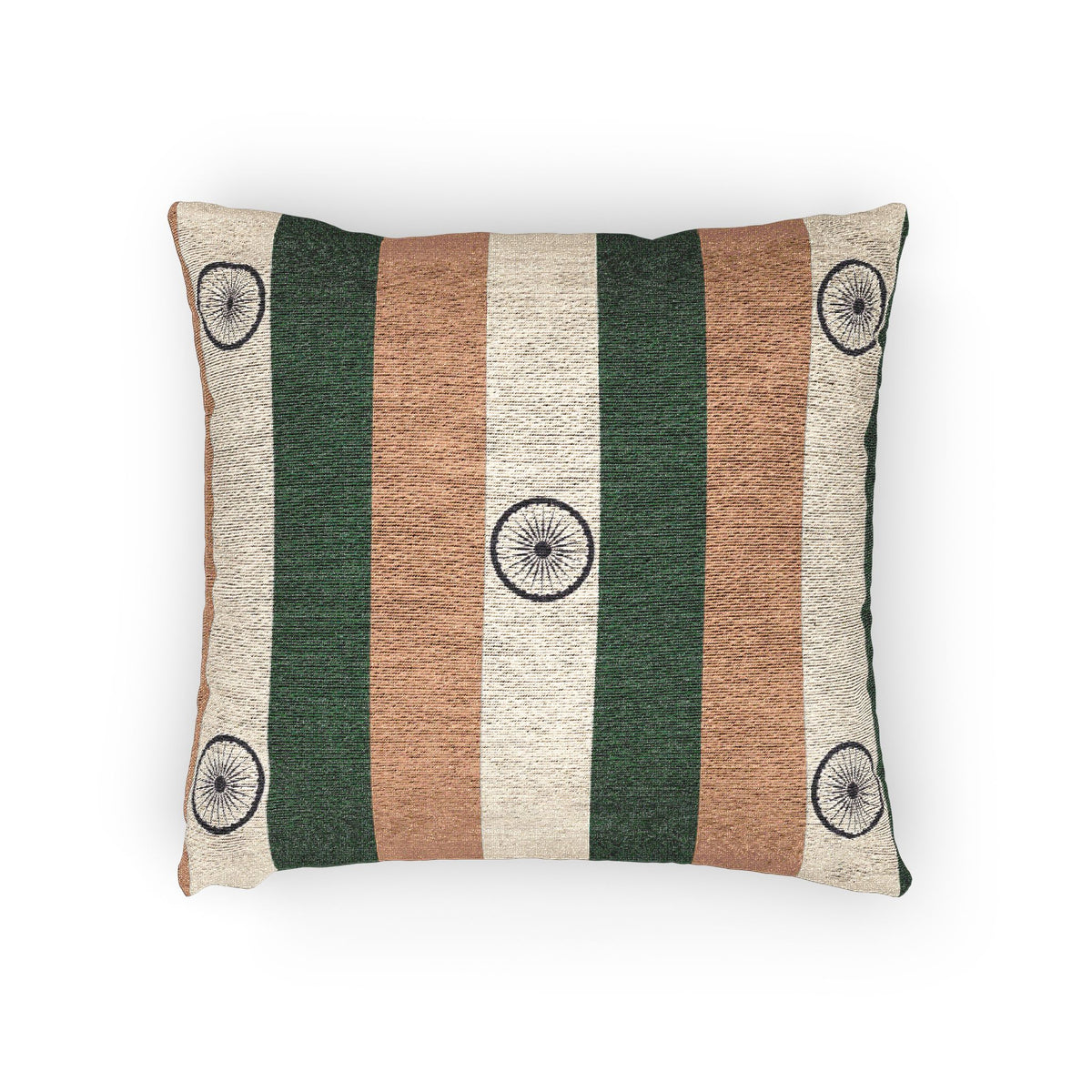 India Flag Striped Woven Pillow | Rustic Green Accent - Proud & Loyal
