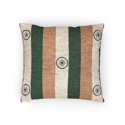 India Flag Striped Woven Pillow | Rustic Green Accent - Proud & Loyal