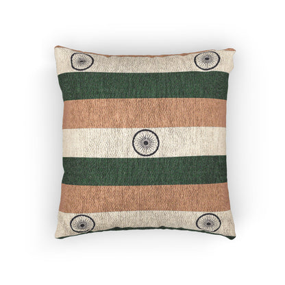 India Flag Striped Woven Pillow | Rustic Green Accent - Proud & Loyal