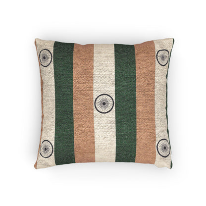 India Flag Striped Woven Pillow | Rustic Green Accent - Proud & Loyal