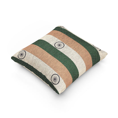 India Flag Striped Woven Pillow | Rustic Green Accent - Proud & Loyal