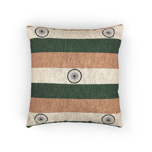 India Flag Striped Woven Pillow | Rustic Green Accent - Proud & Loyal