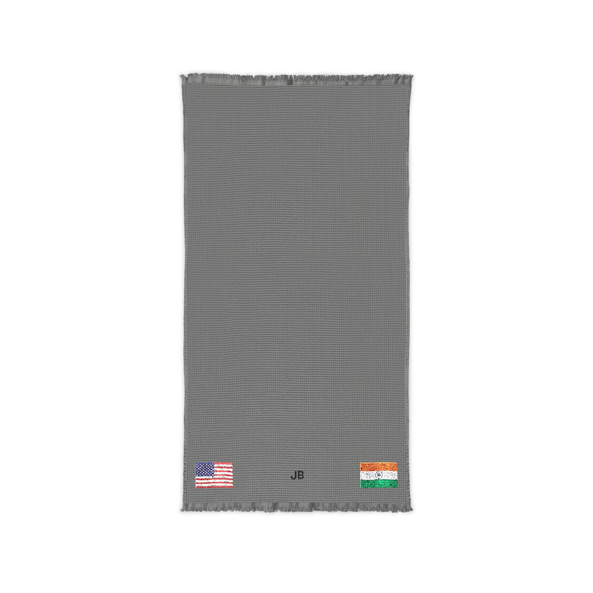 Indian American Embroidered Waffle Cotton Throw, Lightweight Cozy Blanket | India USA Neutral Home Accent - Proud & Loyal