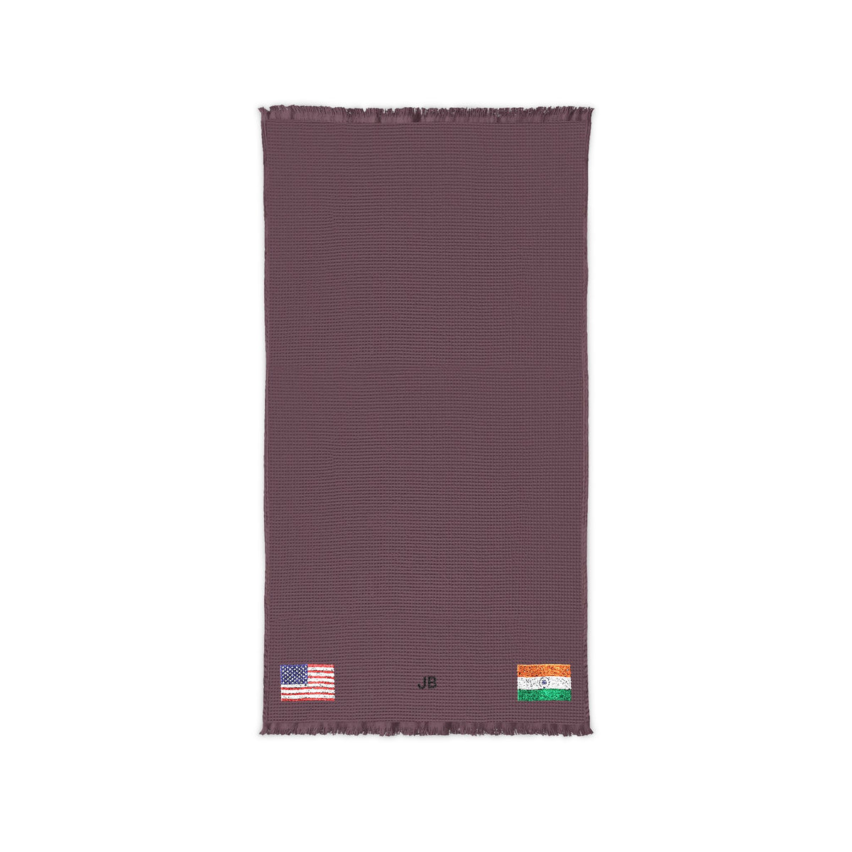 Indian American Embroidered Waffle Cotton Throw, Lightweight Cozy Blanket | India USA Neutral Home Accent - Proud & Loyal