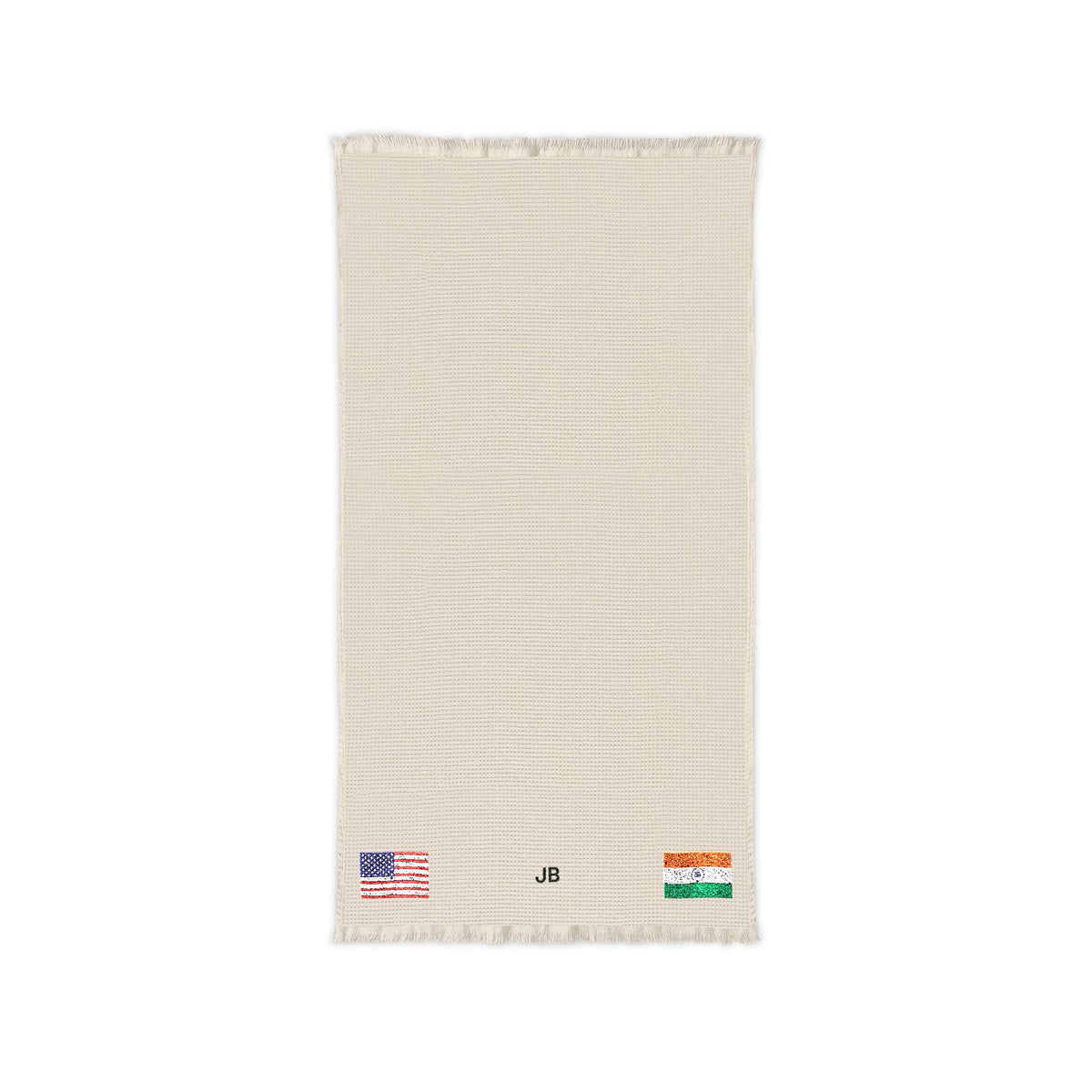 Indian American Embroidered Waffle Cotton Throw, Lightweight Cozy Blanket | India USA Neutral Home Accent - Proud & Loyal