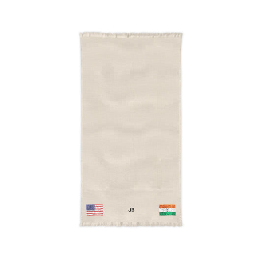Indian American Embroidered Waffle Cotton Throw, Lightweight Cozy Blanket | India USA Neutral Home Accent - Proud & Loyal