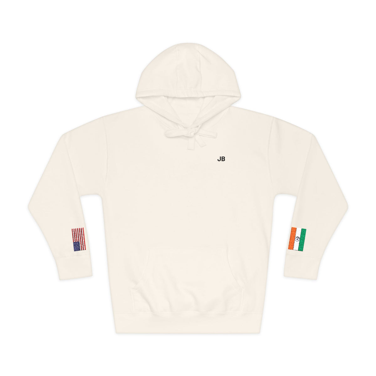 Indian American Flag Fleece Hoodie | India USA Dual Heritage Naturalization Gift | Personalized Initials | Embroidered Sleeve Flags - Proud & Loyal