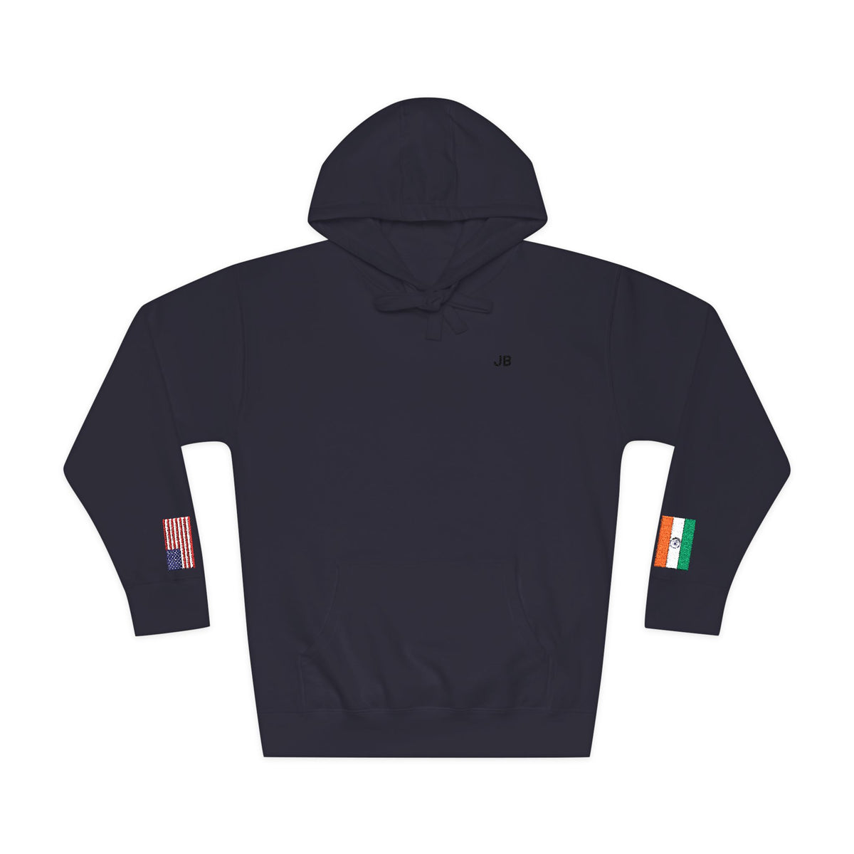 Indian American Flag Fleece Hoodie | India USA Dual Heritage Naturalization Gift | Personalized Initials | Embroidered Sleeve Flags - Proud & Loyal