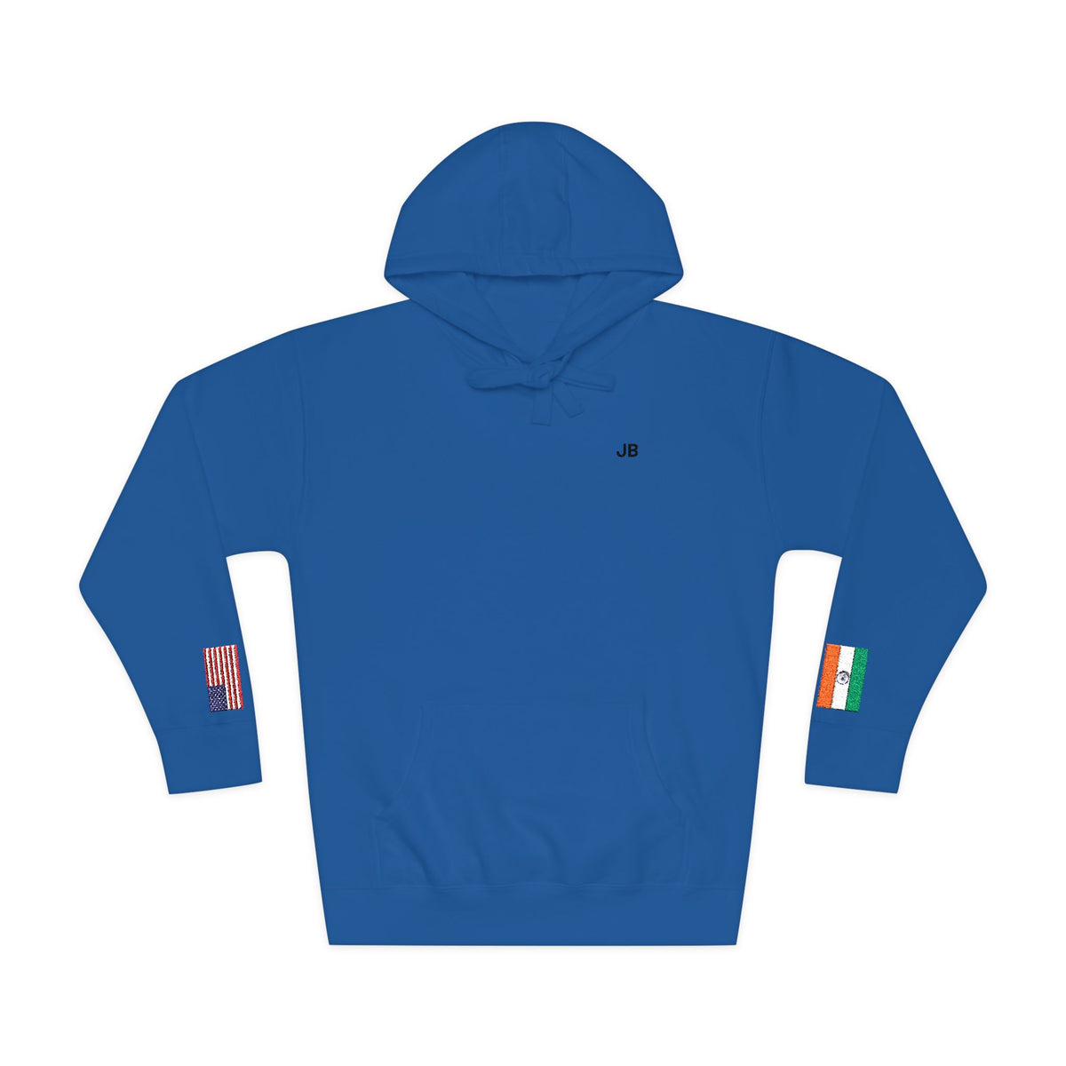 Indian American Flag Fleece Hoodie | India USA Dual Heritage Naturalization Gift | Personalized Initials | Embroidered Sleeve Flags - Proud & Loyal