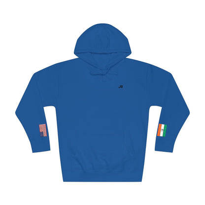 Indian American Flag Fleece Hoodie | India USA Dual Heritage Naturalization Gift | Personalized Initials | Embroidered Sleeve Flags - Proud & Loyal