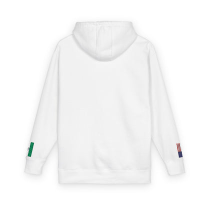 Indian American Flag Fleece Hoodie | India USA Dual Heritage Naturalization Gift | Personalized Initials | Embroidered Sleeve Flags - Proud & Loyal
