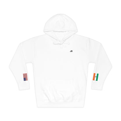 Indian American Flag Fleece Hoodie | India USA Dual Heritage Naturalization Gift | Personalized Initials | Embroidered Sleeve Flags - Proud & Loyal