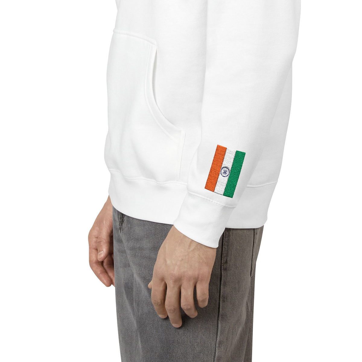 Indian Australian Flag Fleece Hoodie | India Australia Dual Heritage Gift | Personalized Initials | Embroidered Sleeve Flags - Proud & Loyal