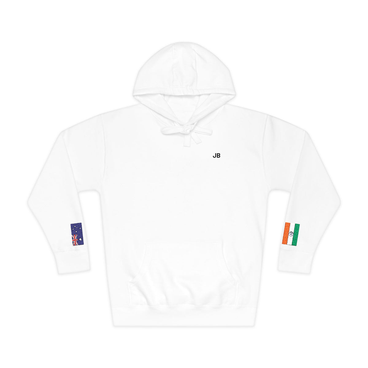 Indian Australian Flag Fleece Hoodie | India Australia Dual Heritage Gift | Personalized Initials | Embroidered Sleeve Flags - Proud & Loyal