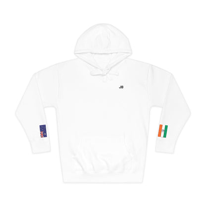 Indian Australian Flag Fleece Hoodie | India Australia Dual Heritage Gift | Personalized Initials | Embroidered Sleeve Flags - Proud & Loyal