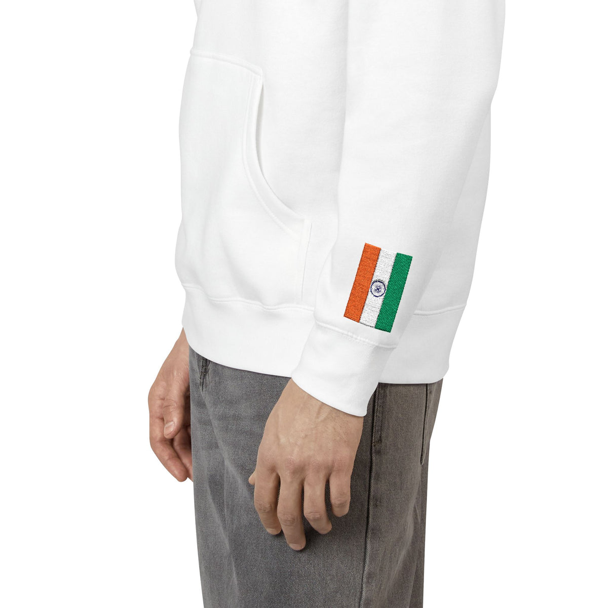 Indian British Flag Fleece Hoodie | India UK Dual Heritage Gift | Personalized Initials | Embroidered Sleeve Flags | United Kingdom & India - Proud & Loyal