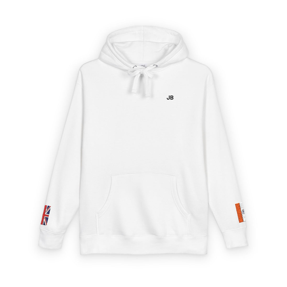 Indian British Flag Fleece Hoodie | India UK Dual Heritage Gift | Personalized Initials | Embroidered Sleeve Flags | United Kingdom & India - Proud & Loyal