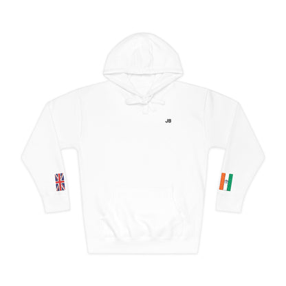 Indian British Flag Fleece Hoodie | India UK Dual Heritage Gift | Personalized Initials | Embroidered Sleeve Flags | United Kingdom & India - Proud & Loyal