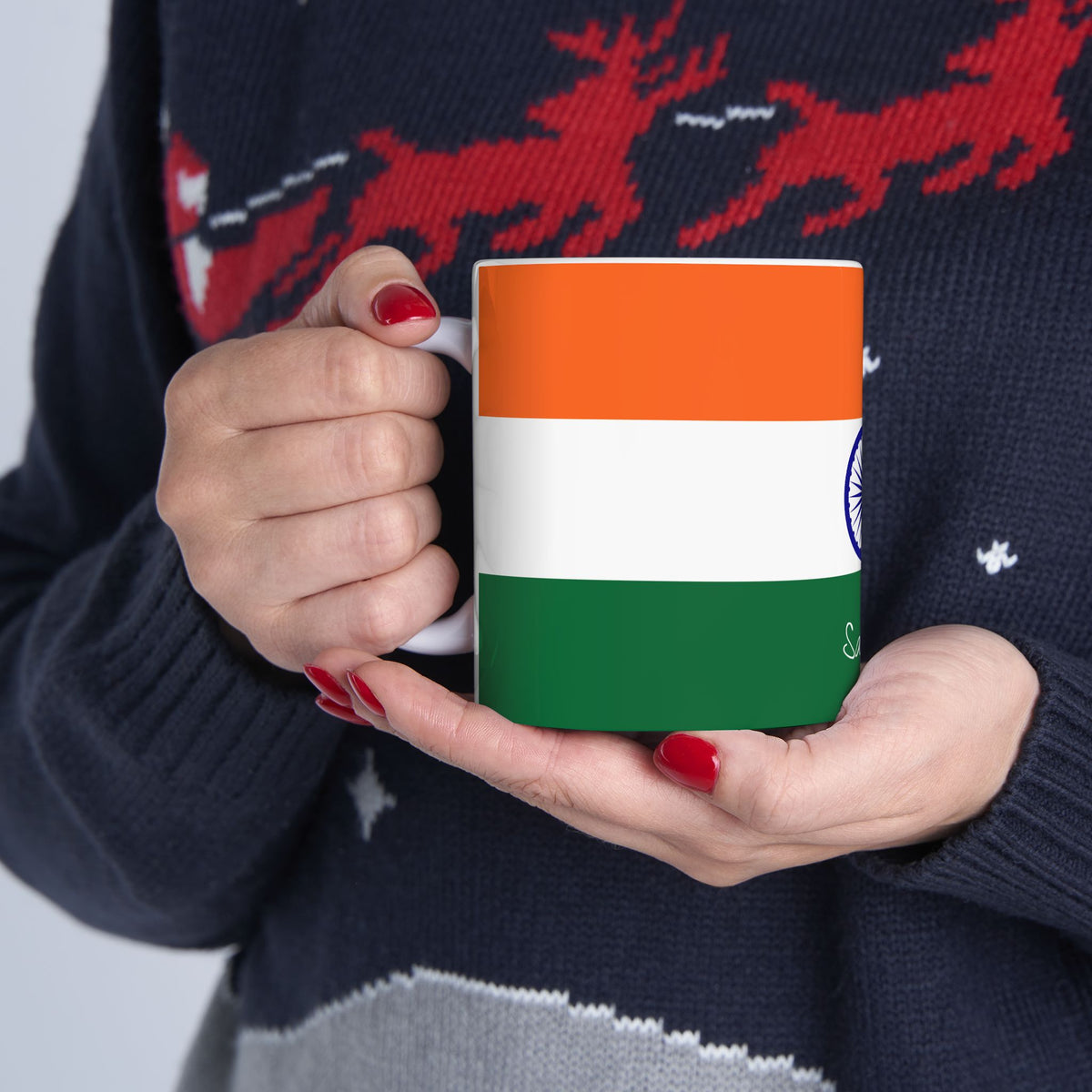 Indian Flag Mug | Tricolor Ceramic Coffee Cup with Ashoka Chakra - Proud & Loyal