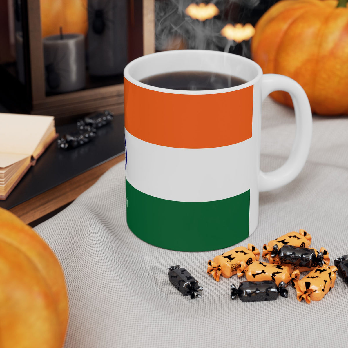 Indian Flag Mug | Tricolor Ceramic Coffee Cup with Ashoka Chakra - Proud & Loyal
