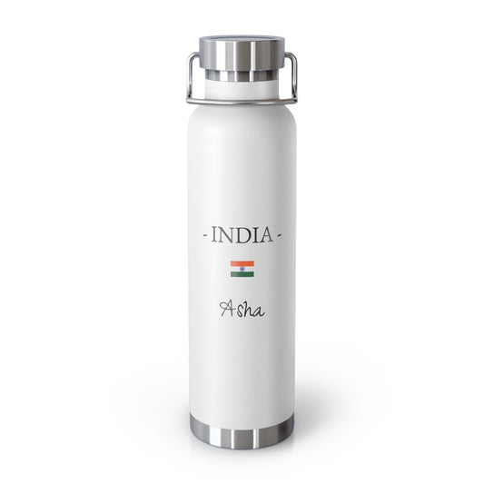 Indian Heritage Insulated Water Bottle, Copper Lined, Custom Thermos, India Flag Metal Travel Flask, Personalized Name - Proud & Loyal
