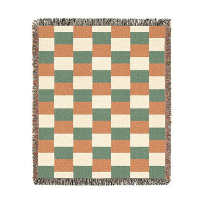 Ireland Flag Checkered Pattern Woven Blanket | Earth Tone Throw, Fringe Edge - Proud & Loyal