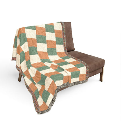 Ireland Flag Checkered Pattern Woven Blanket | Earth Tone Throw, Fringe Edge - Proud & Loyal