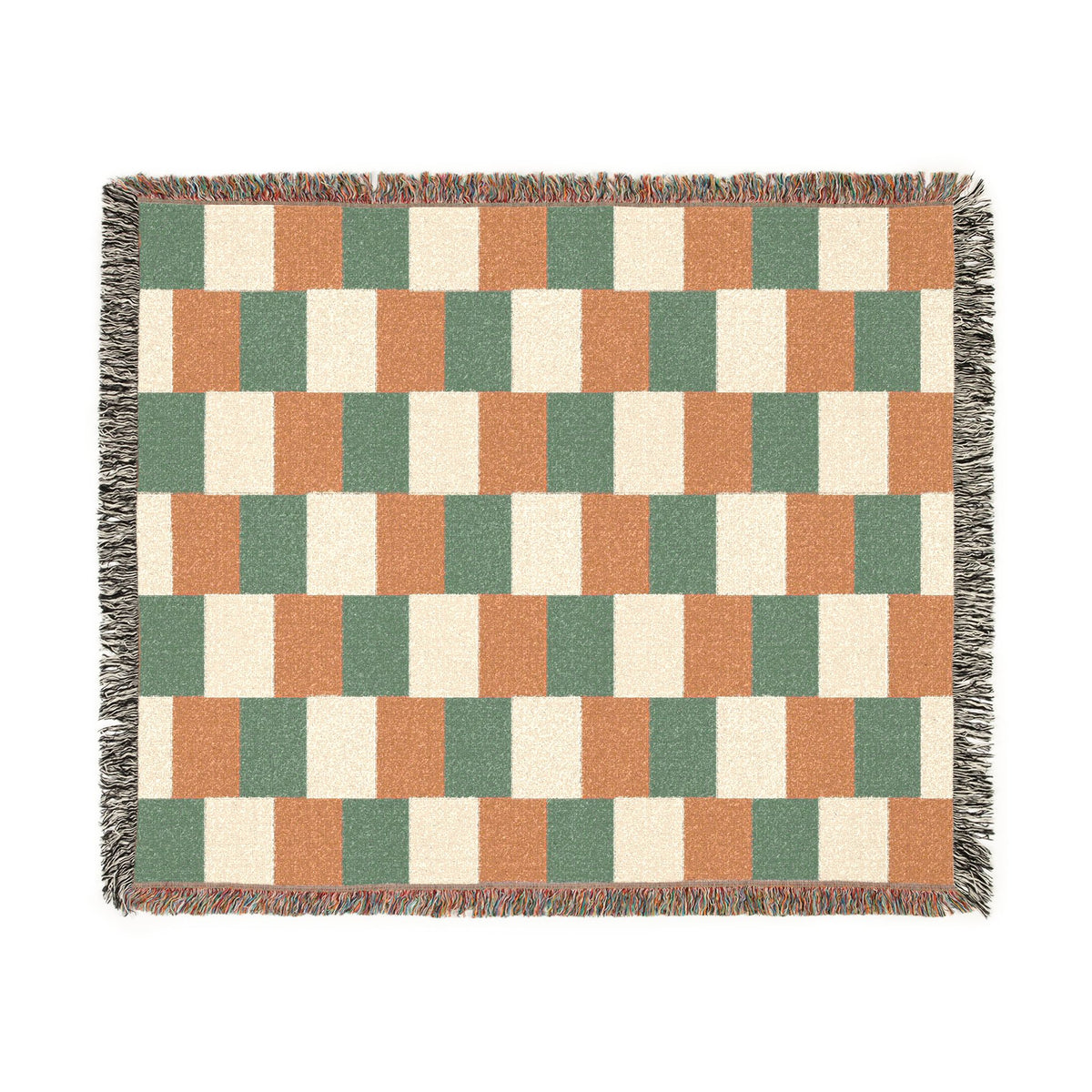 Ireland Flag Checkered Pattern Woven Blanket | Earth Tone Throw, Fringe Edge - Proud & Loyal