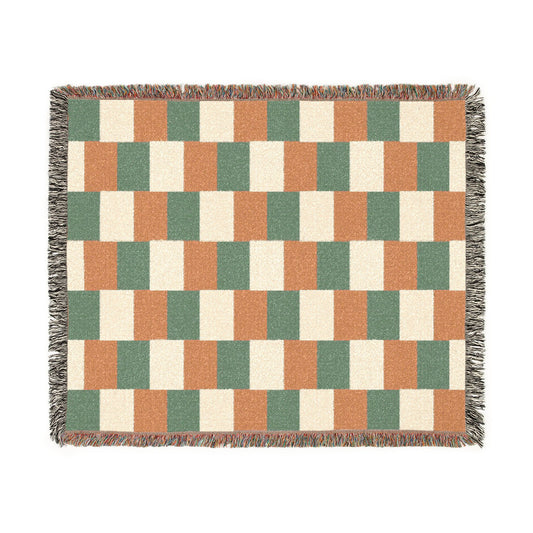 Ireland Flag Checkered Pattern Woven Blanket | Earth Tone Throw, Fringe Edge - Proud & Loyal